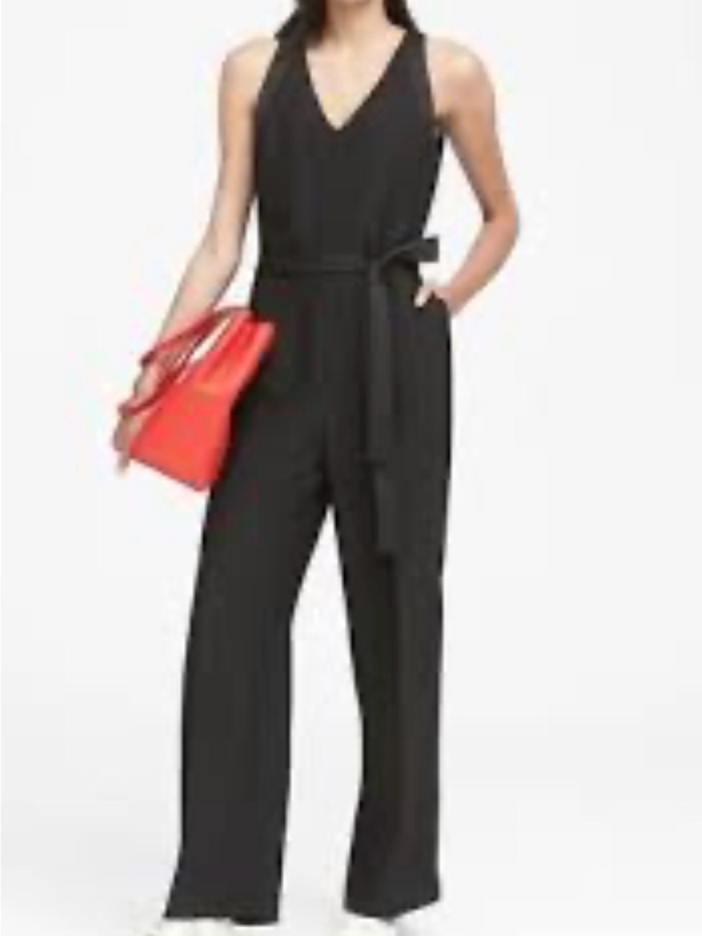 Banana Republic Black V-Neck Sleeveless Jumpsuit with Waist Tie